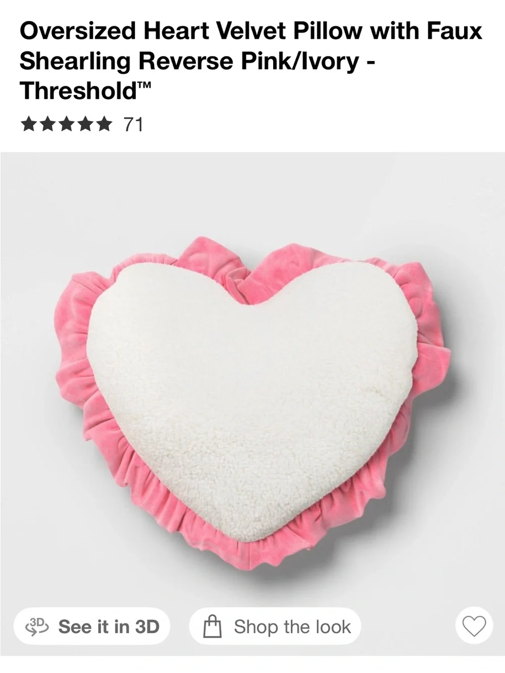 NWOT 💖 Oversized Heart Velvet Pillow with Faux Shearling Reverse Threshold